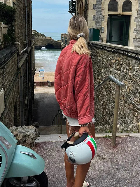 Ivette | Veste Femme Matelassée Légère Boutonnée Couleur Unie Style Casual