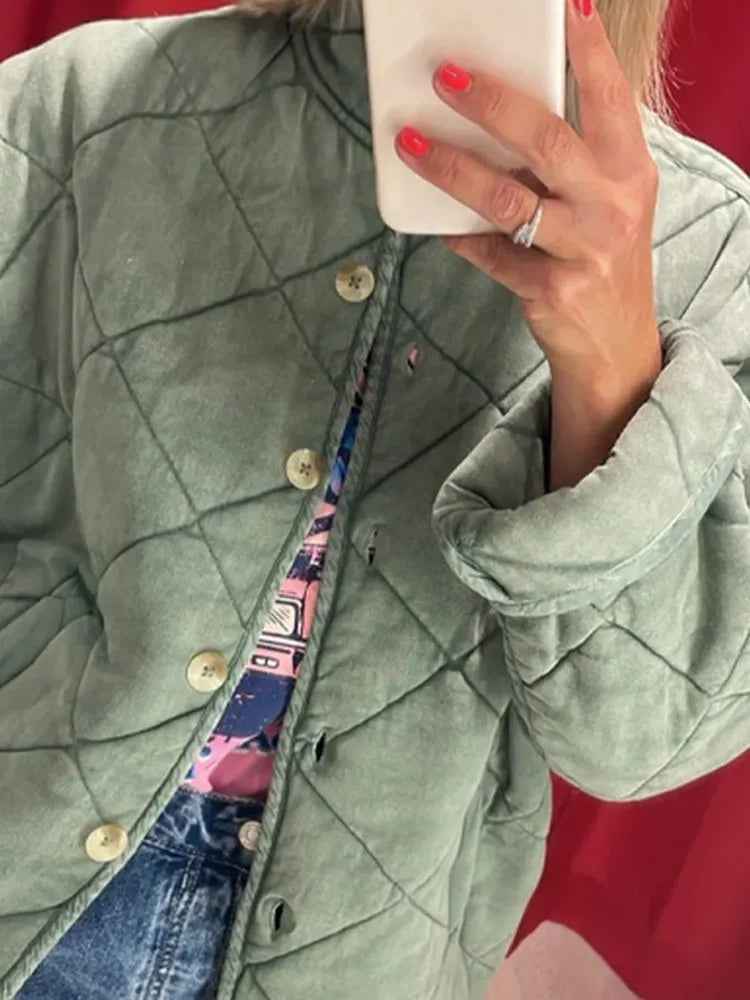 Ivette | Veste Femme Matelassée Légère Boutonnée Couleur Unie Style Casual