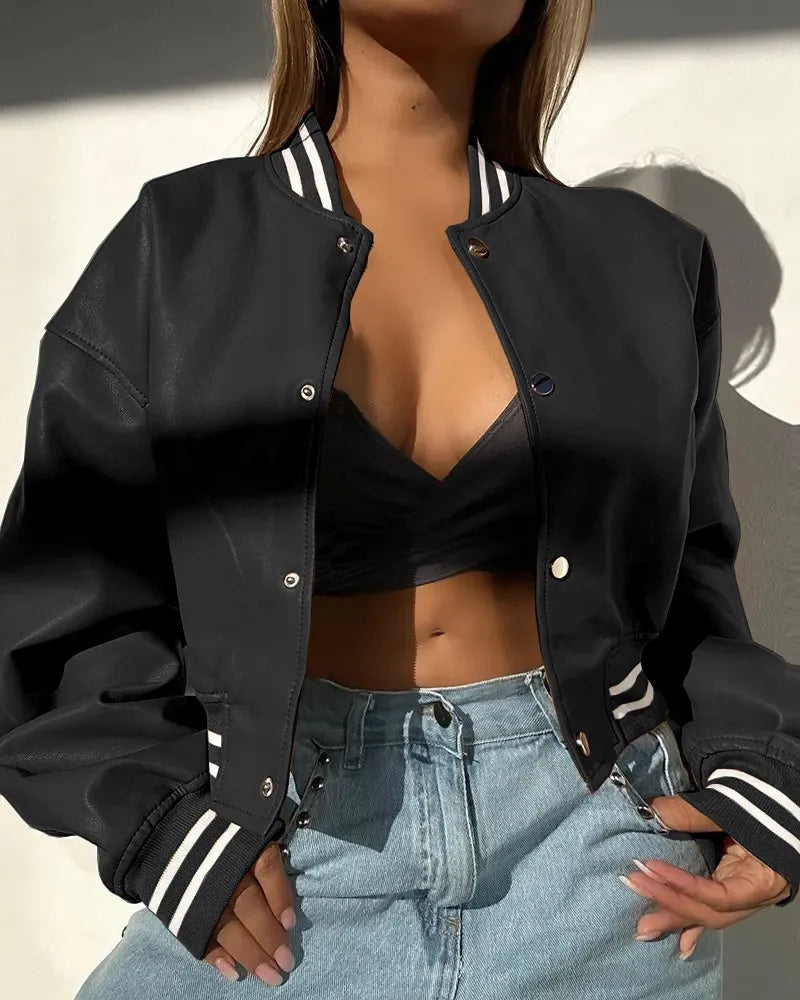 Florine | Veste Bomber Courte Femme en Coton avec Boutons-Pressions