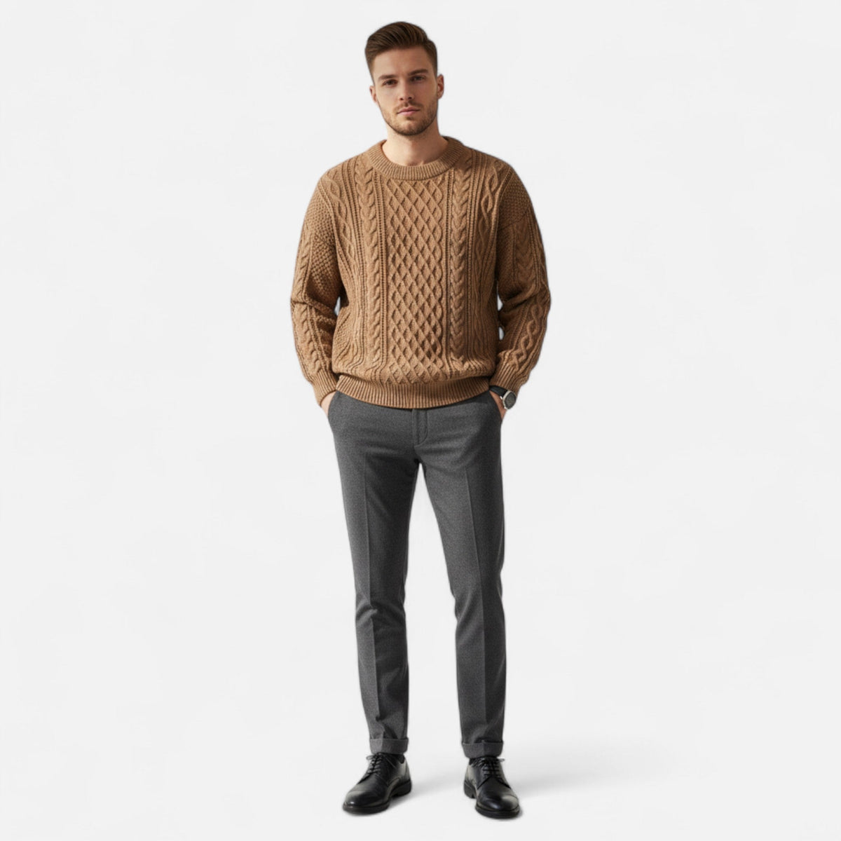 Pull Homme Classique en Maille à Motif Torsadé – Élégant, Confortable & Style Intemporel