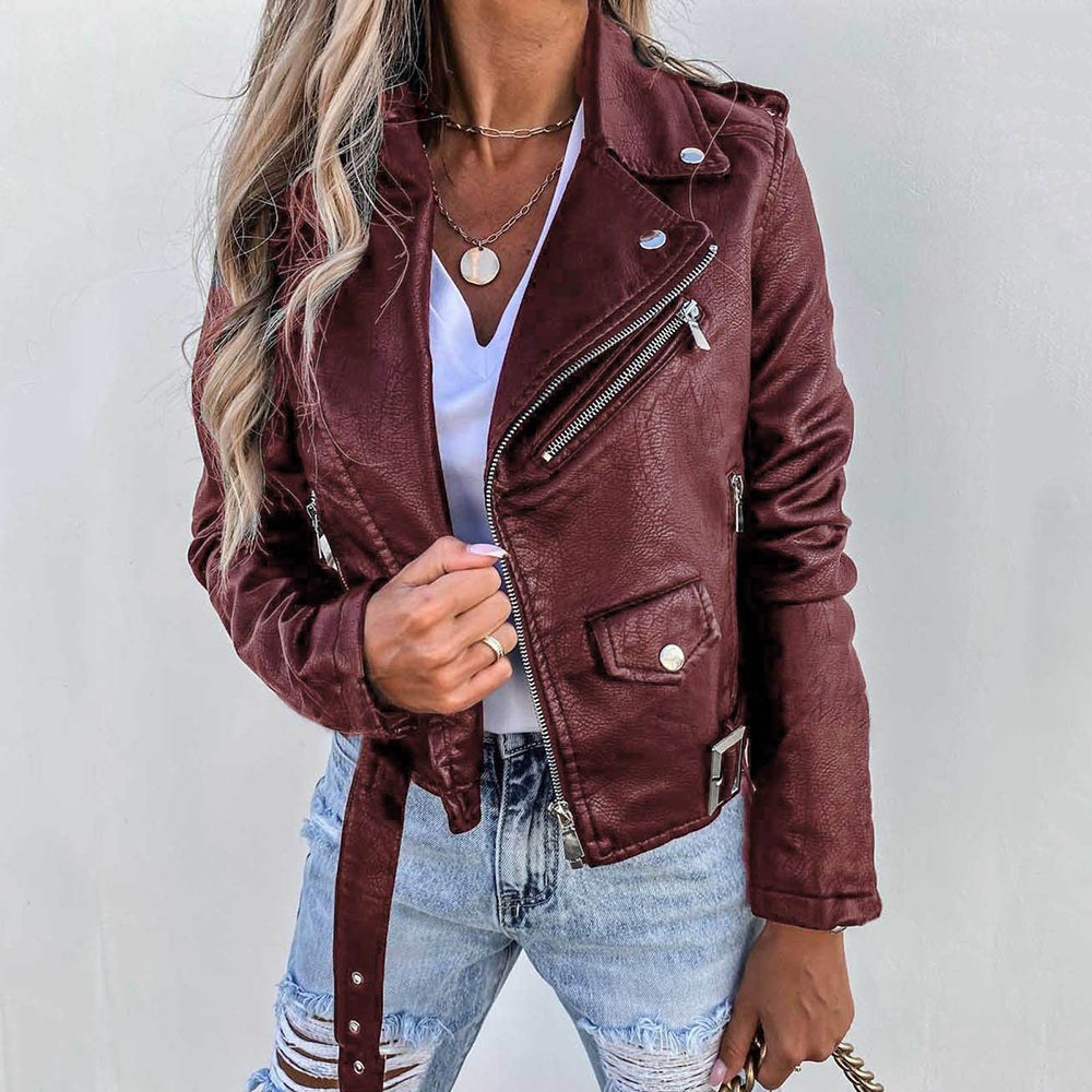 Thérèse | Veste Femme Style Cuir Élégante avec Col à Revers et Fermeture Zippée