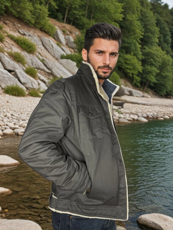 Veste Homme | Col Revers & Zip | Molleton Sherpa Doublée – Coupe Mi-Saison