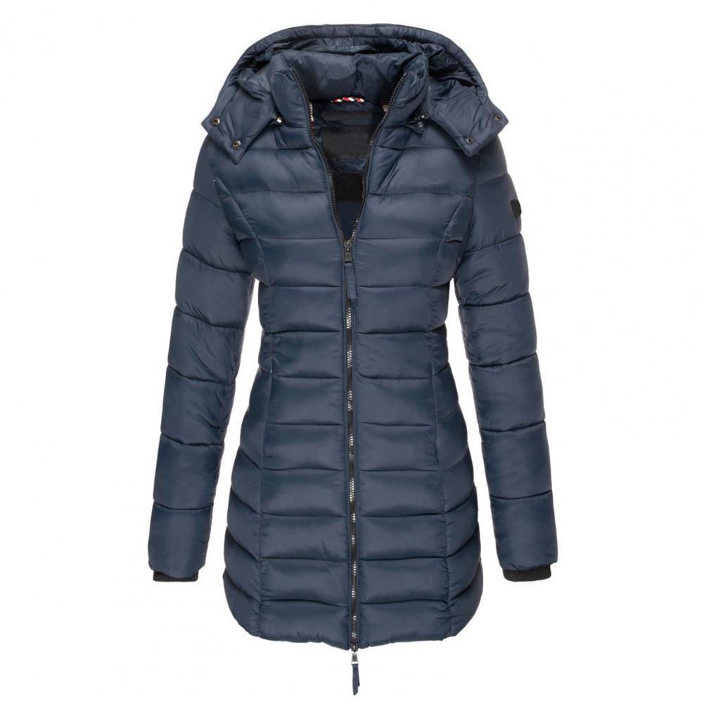Sophie | Manteau d’Hiver Femme Long Rempli avec Capuche Chaude et Fermeture Zippée
