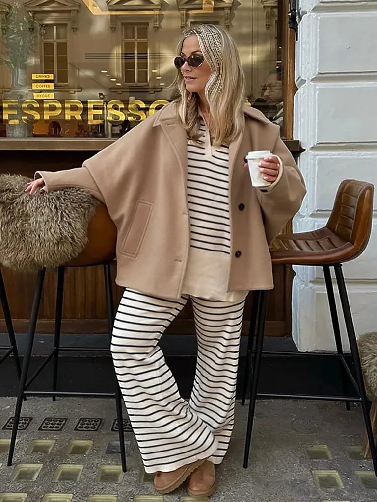 Irina | Veste Femme Oversize Couleur Unie avec Col à Revers et Boutons Frontau