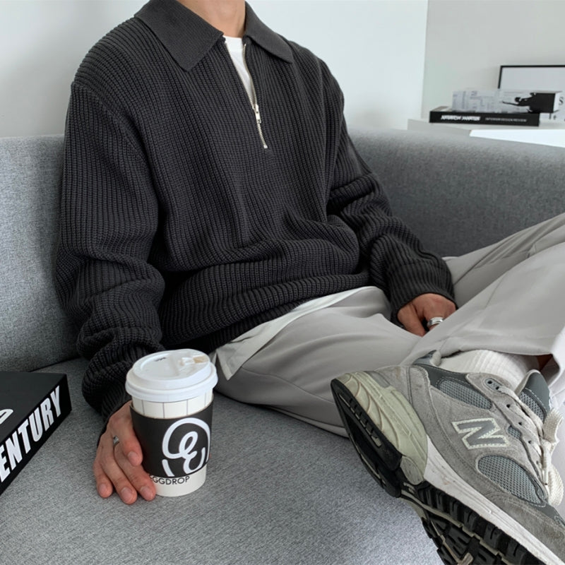 Half-Zip Sweater Homme | Pull Col Revers Zippé | Maille Chaude & Élégante