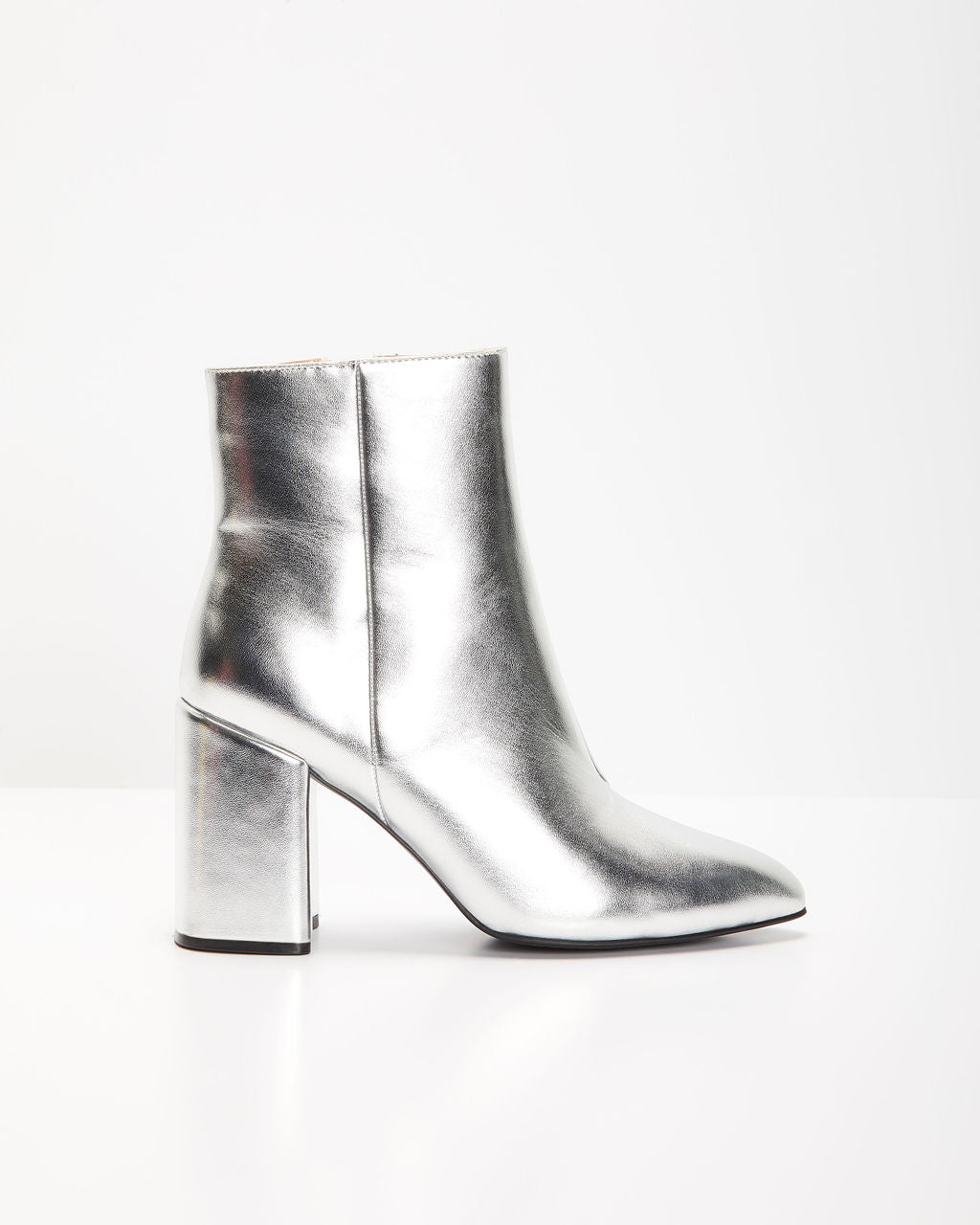 Amélie | Bottines Femme Argentées Brillantes à Talon Bloc avec Fermeture Éclair
