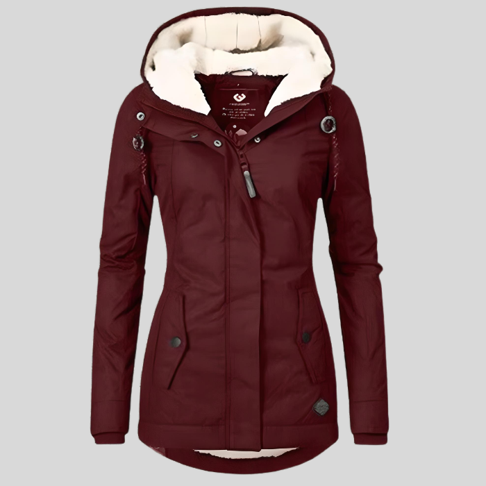 Andeline | Manteau Femme Long d’Hiver Imperméable avec Capuche à Cordon et Doublure Polaire