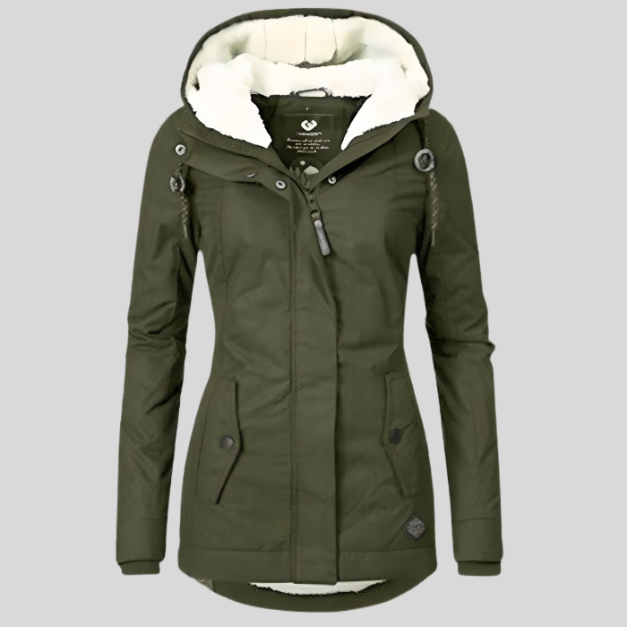 Andeline | Manteau Femme Long d’Hiver Imperméable avec Capuche à Cordon et Doublure Polaire
