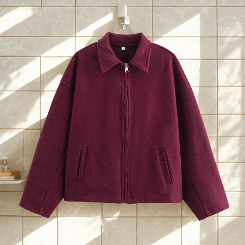 Dorienne | Manteau Court Femme à Zip et Col Pointu – Boxy Fit