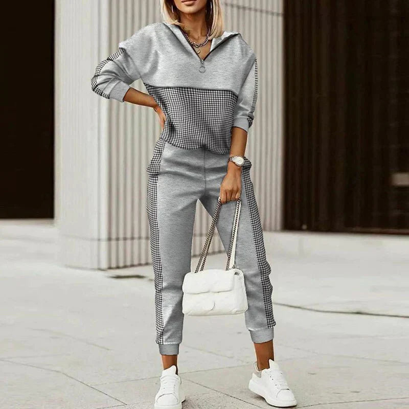 Génia | Ensemble Femme Hoodie à Col Zippé Imprimé et Joggers, Deux Pièces Athleisure