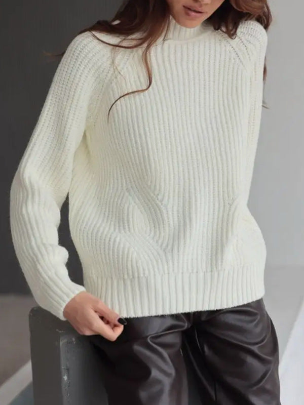 Corentine | Pull Femme Col Roulé, Loose Fit en Maille avec Manches Raglan et Structure Côtelée