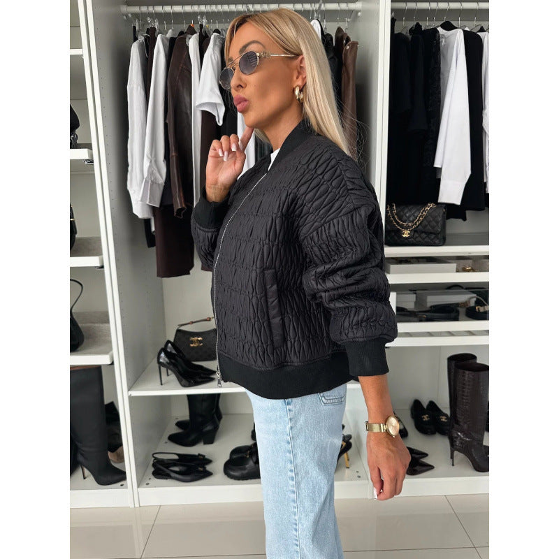 Anceline | Veste Bomber Femme Matelassée Légère Zippée Unicolore