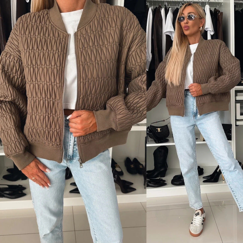 Anceline | Veste Bomber Femme Matelassée Légère Zippée Unicolore