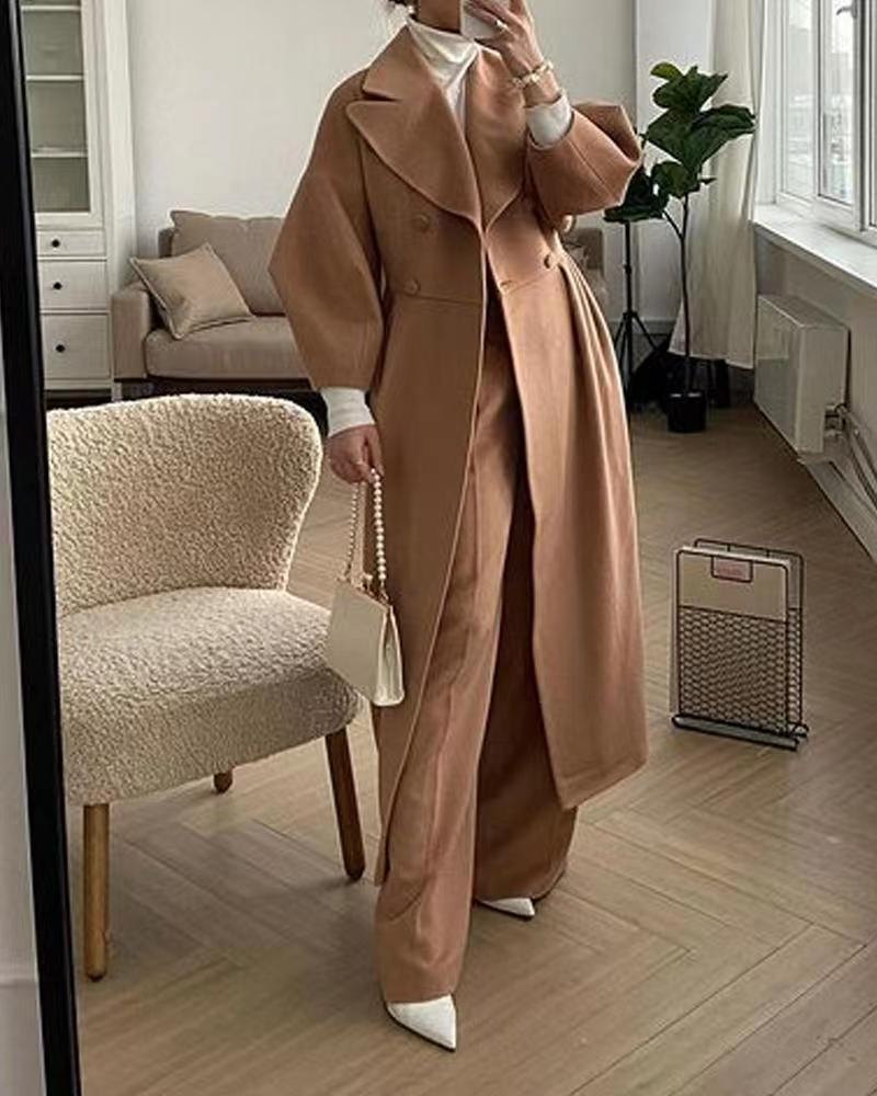 Lalie | Manteau Femme Long Élégant à Double Boutonnage et Col Revers