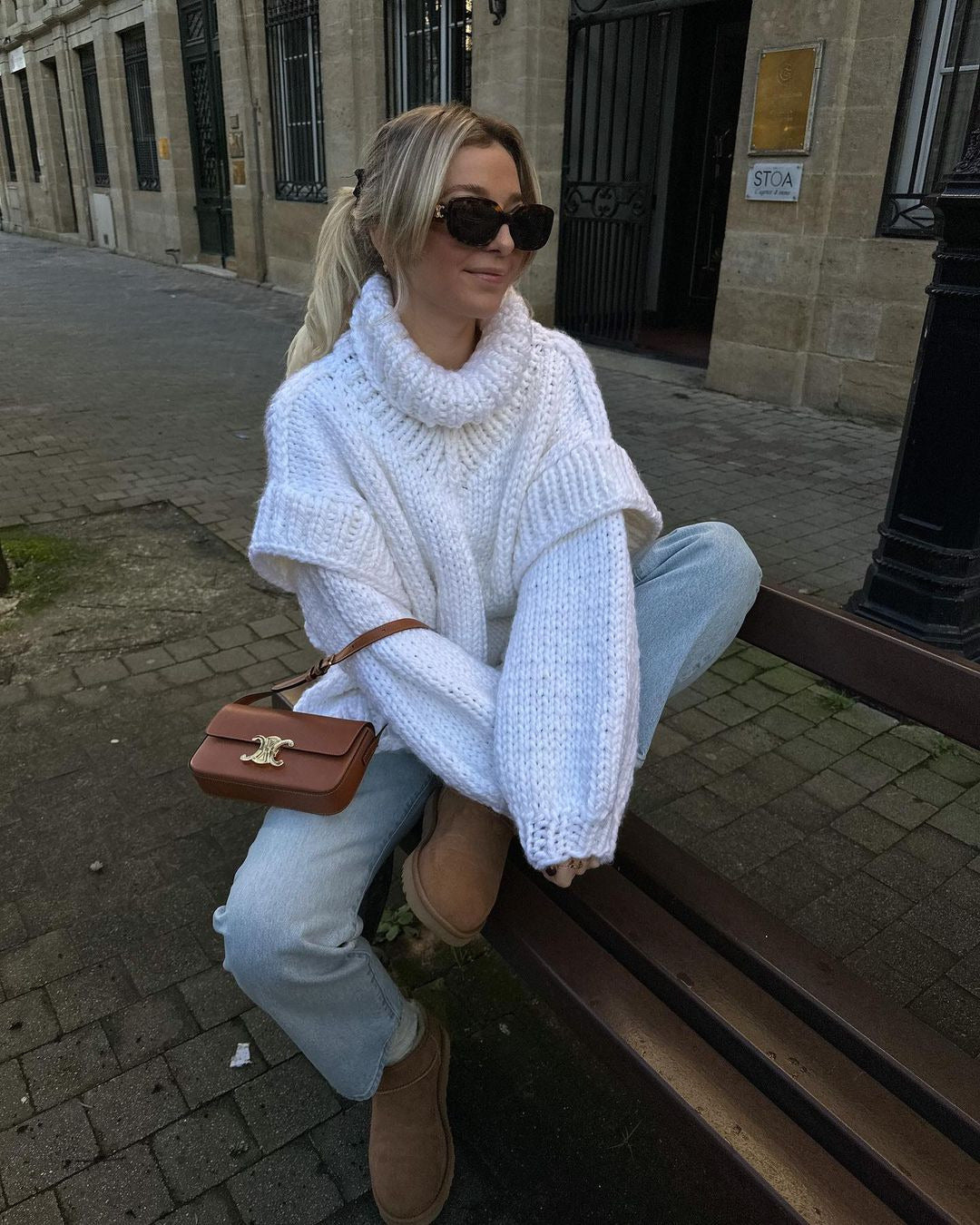 Bernadelle | Pull Femme Oversized en Maille Épaisse avec Col Roulé et Manches Côtelées