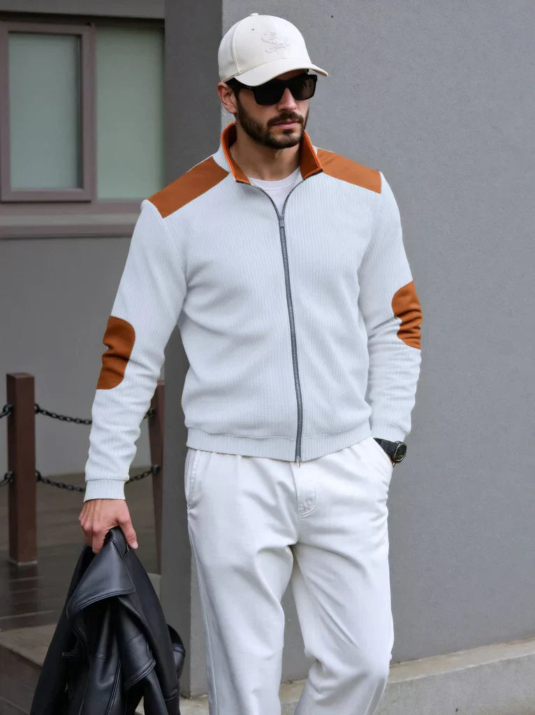 Owen | Cardigan Homme Zippé Tricoté avec Patches Épaules et Coudes