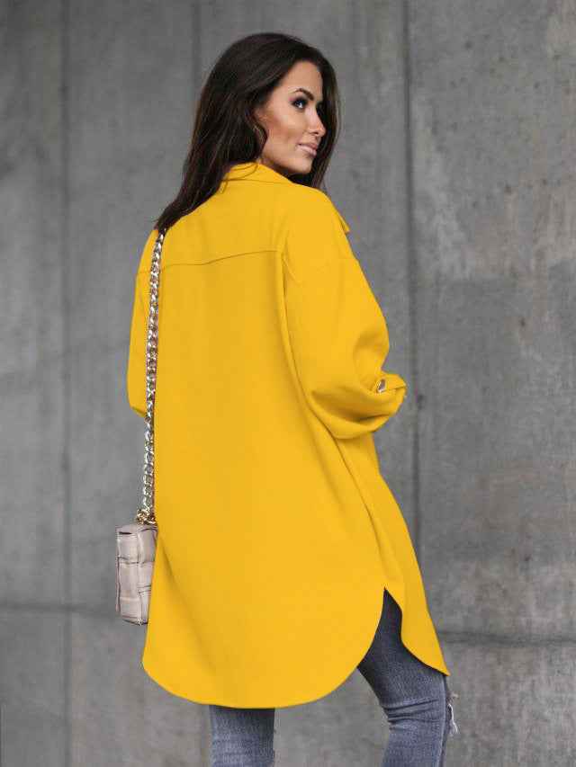 Azélia | Manteau Chemise Long Femme Style Laine avec Col Revers et Boutons Élégants