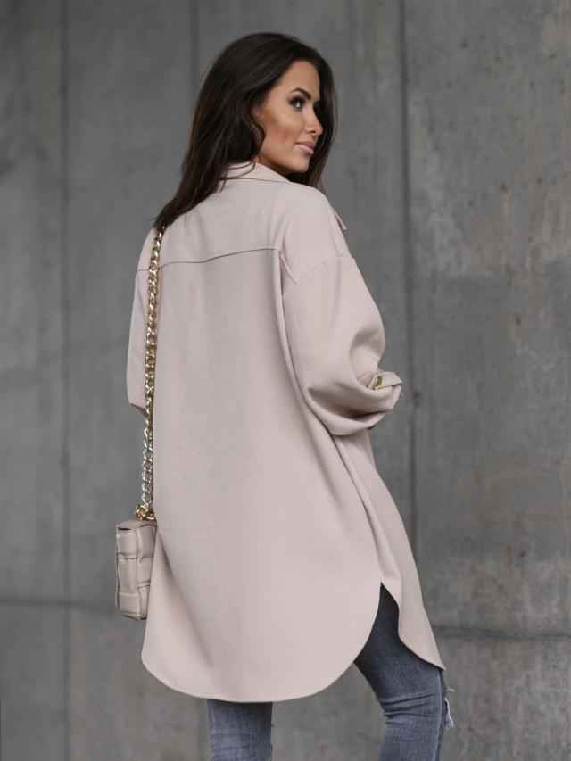 Azélia | Manteau Chemise Long Femme Style Laine avec Col Revers et Boutons Élégants