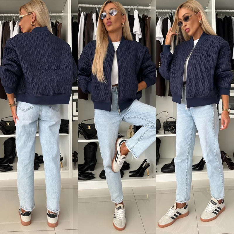 Anceline | Veste Bomber Femme Matelassée Légère Zippée Unicolore