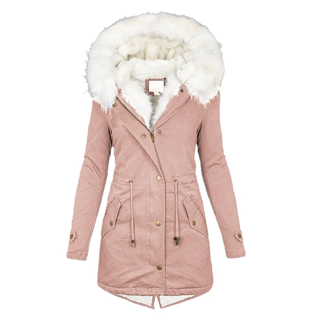 Yolande | Manteau Long Hiver Femme avec Capuche Fourrure, Parka Chaude à Fermeture Éclair & Cordon Taille