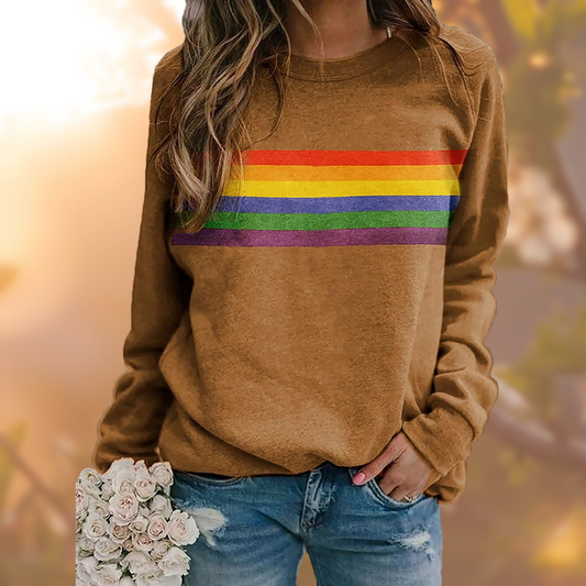 Mathéa | Sweat Femme Col Rond Uni avec Rayures Multicolores Style Rainbow