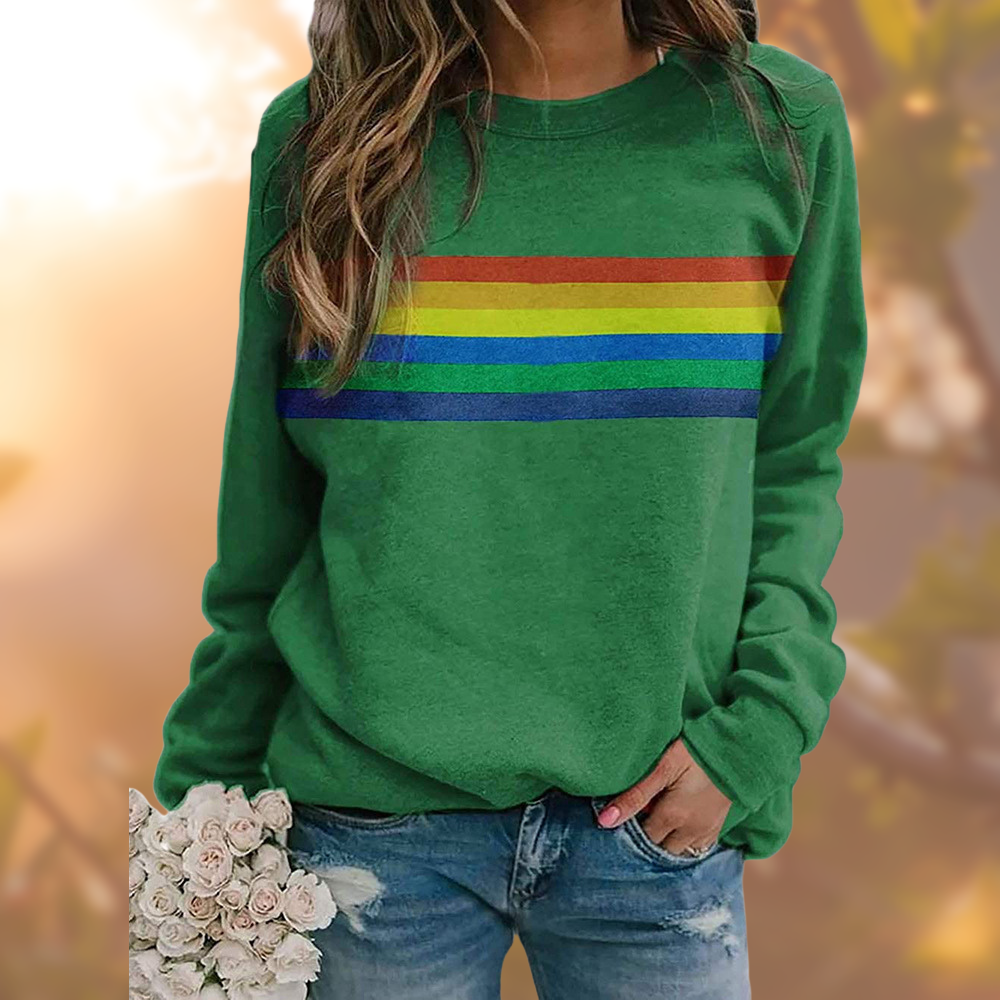 Mathéa | Sweat Femme Col Rond Uni avec Rayures Multicolores Style Rainbow