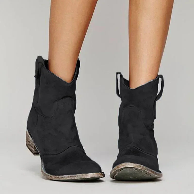 Dominique | Bottines Femme Vintage Cowboy à Bout Pointu et Talon Bas