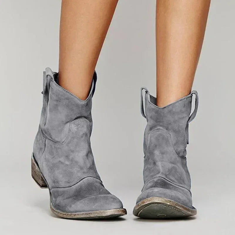 Dominique | Bottines Femme Vintage Cowboy à Bout Pointu et Talon Bas