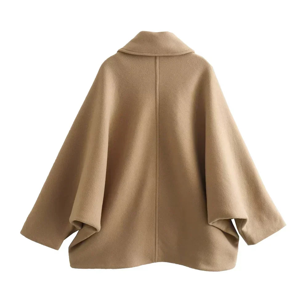 Irina | Veste Femme Oversize Couleur Unie avec Col à Revers et Boutons Frontau