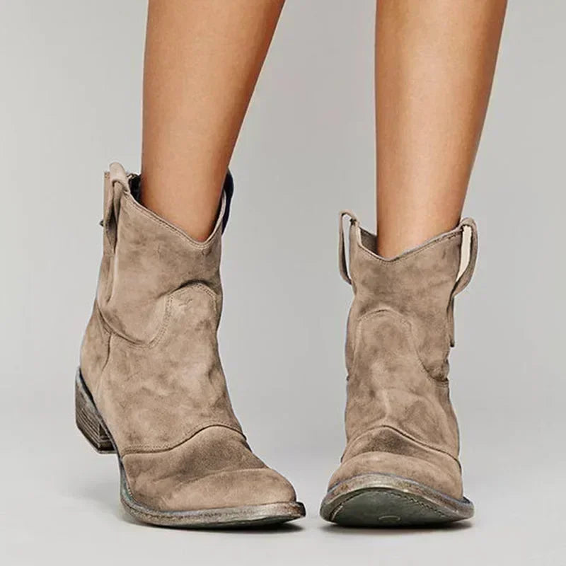 Dominique | Bottines Femme Vintage Cowboy à Bout Pointu et Talon Bas