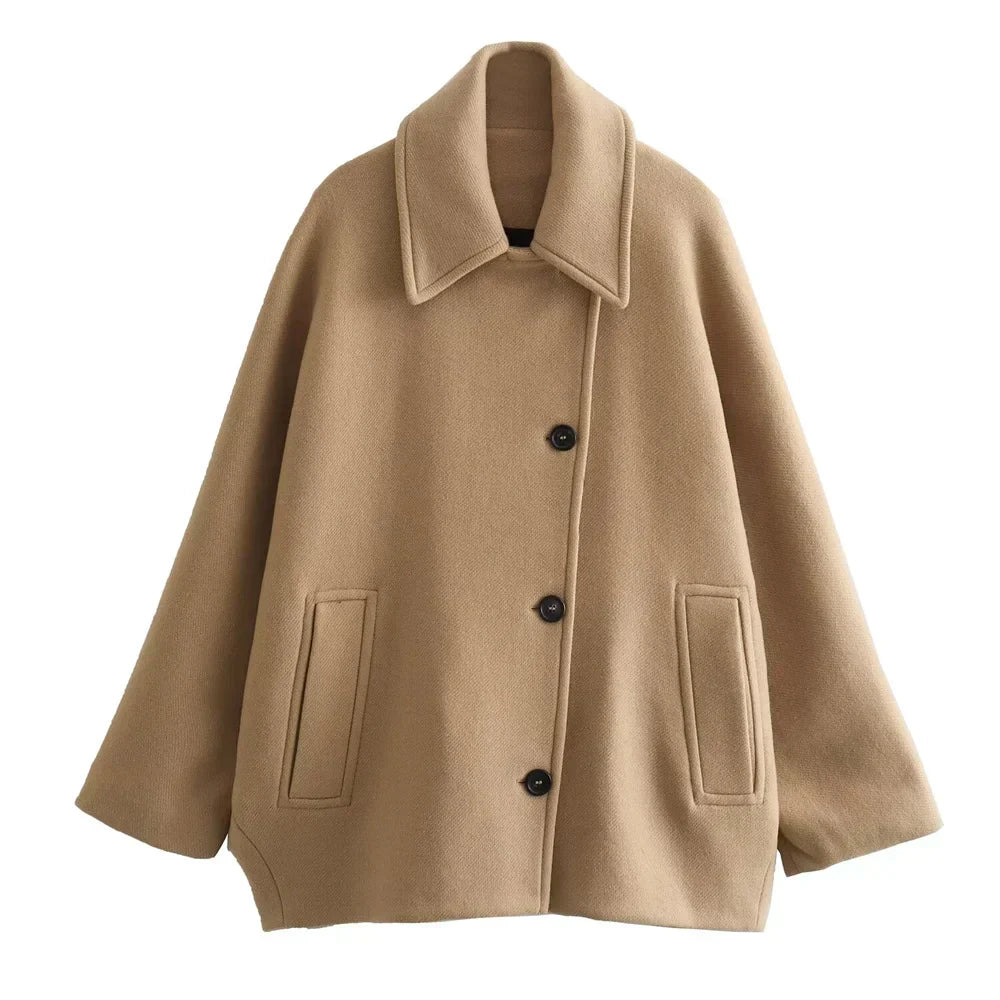 Irina | Veste Femme Oversize Couleur Unie avec Col à Revers et Boutons Frontau