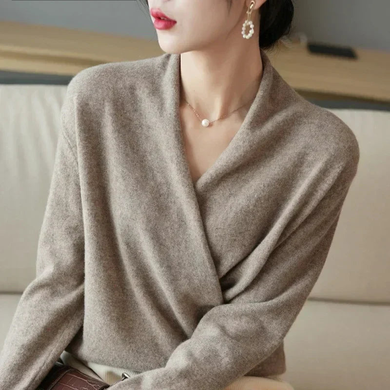 Pull cachemire croisé élégant pour femme – Doux, Raffiné & Polyvalent