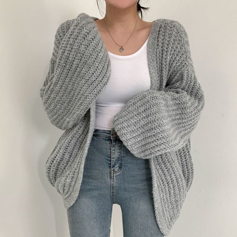 Hyacinthe | Cardigan Femme en Maille Épaisse, Manches Ballon et Ouverture Avant