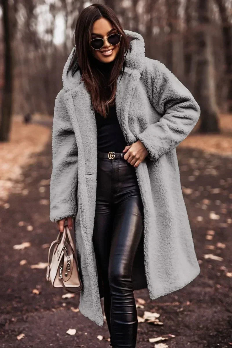 Gala | Manteau Long Femme en Peluche avec Capuche
