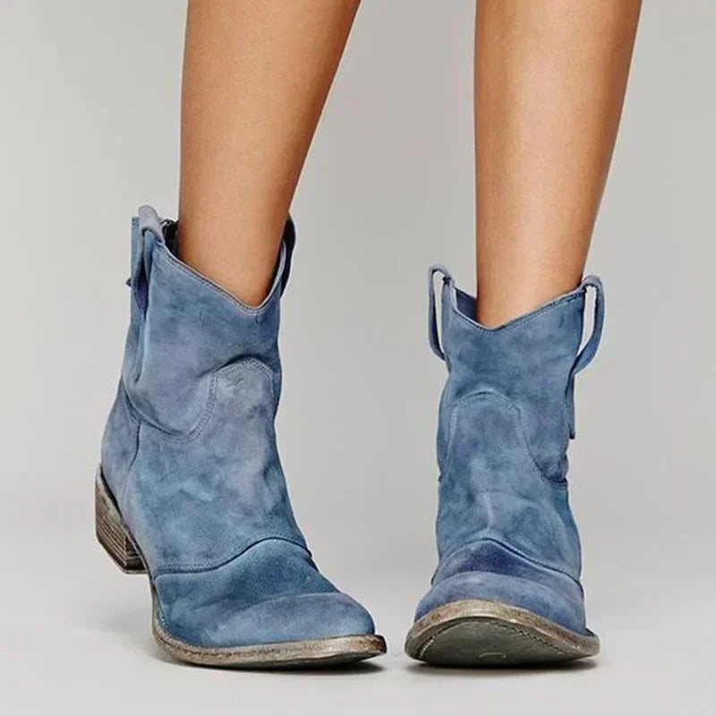 Dominique | Bottines Femme Vintage Cowboy à Bout Pointu et Talon Bas