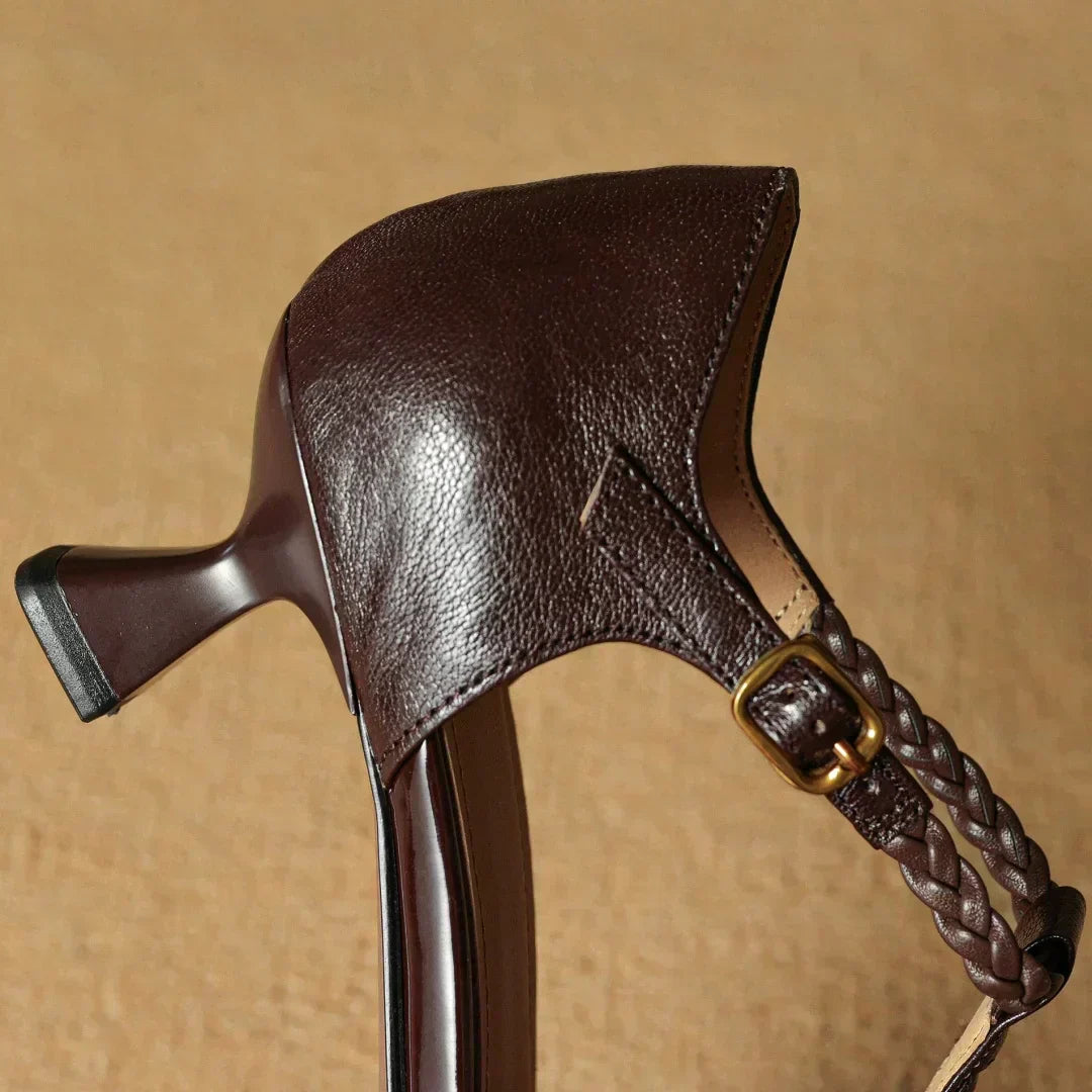 Sandales Femme Élégantes en Cuir avec Bride Tressée et Talon Fin