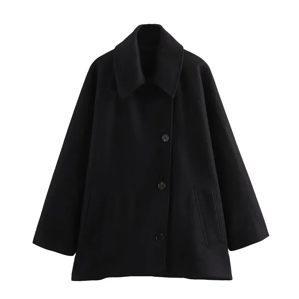Irina | Veste Femme Oversize Couleur Unie avec Col à Revers et Boutons Frontau