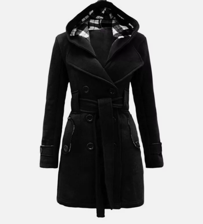 Trench Coat Femme à Capuche | Boutons Avant & Ceinture à Nouer | Élégant et Pratique