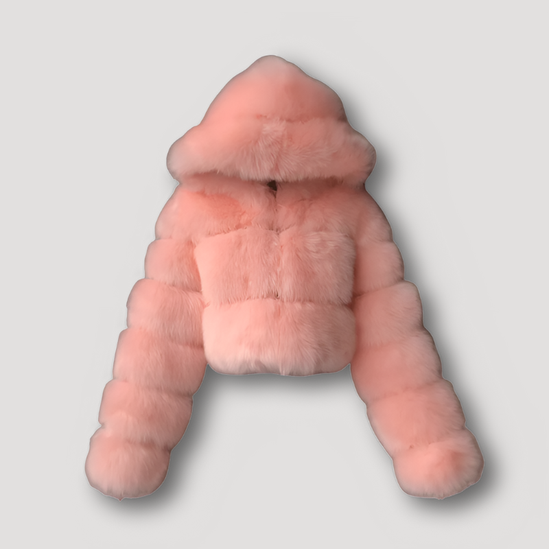 Cropped Hoodie en Peluche Synthétique | Luxe Doux & Confortable | Fermeture Éclair Complète