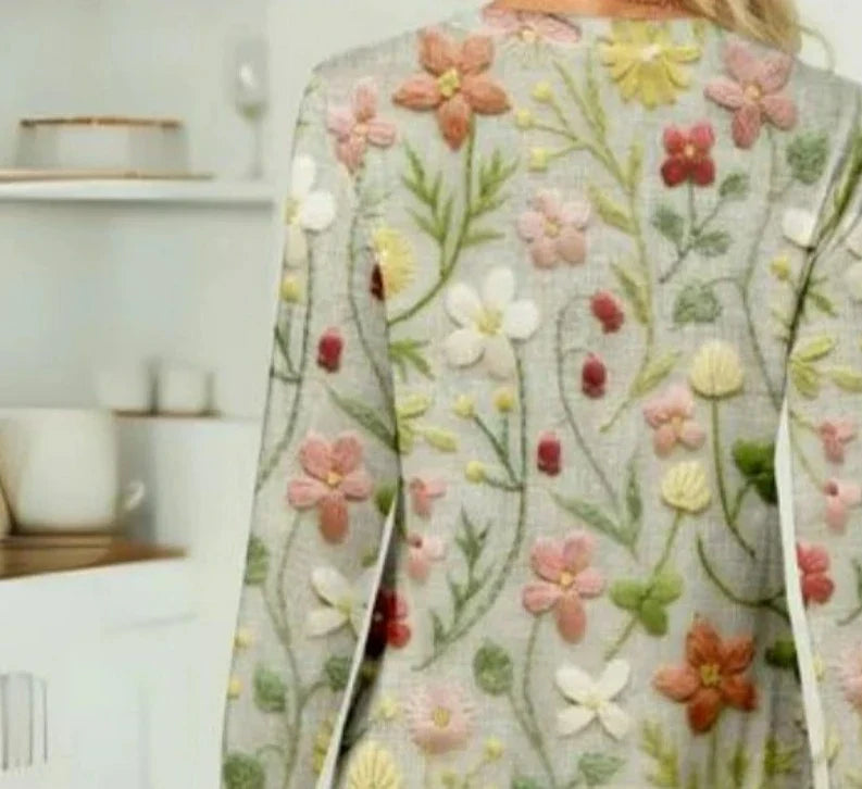 Norah | Pull Femme Chic à Col Rond avec Broderie Florale Élégante