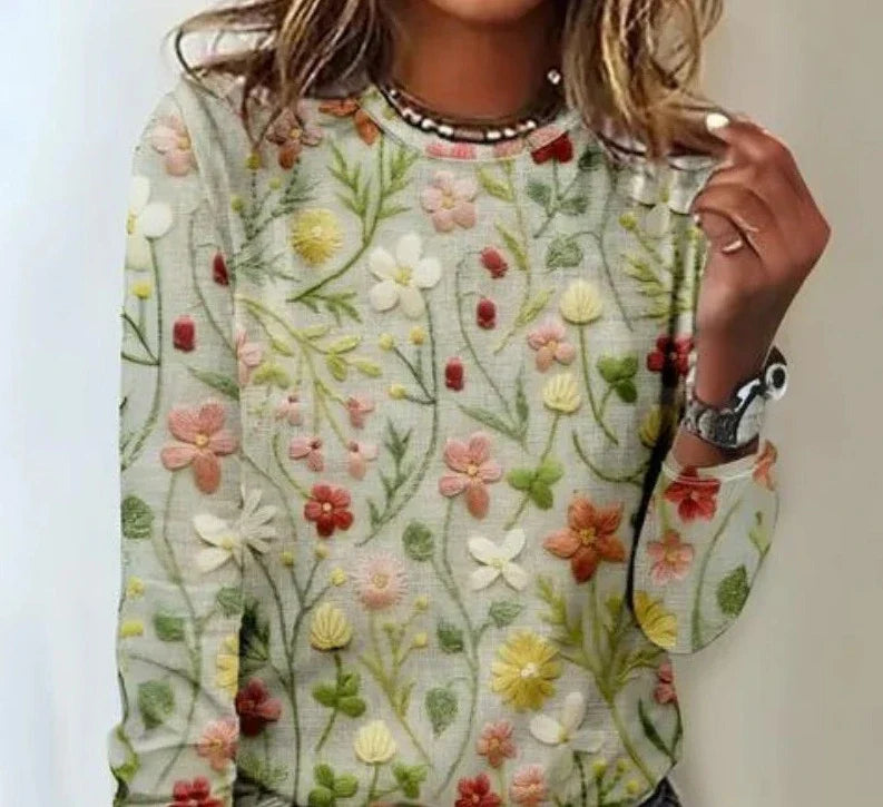 Norah | Pull Femme Chic à Col Rond avec Broderie Florale Élégante