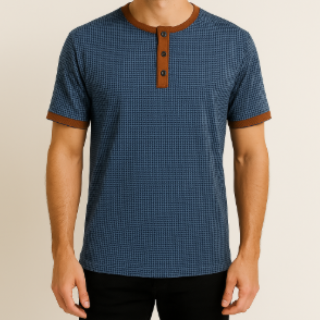 Arnaud | Chemise Homme Bicolore Col Partiellement Boutonné Manches Courtes Confortable