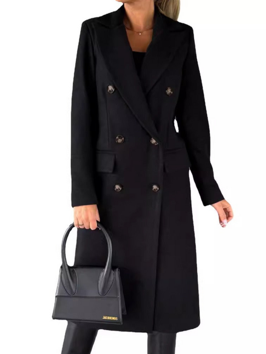 Cléa | Trench Coat Femme Long Double Boutonnage Col Revers, Élégant et Chaud