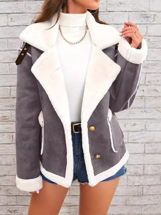 Cassyopée | Veste Femme Suédée Doublure Fausse Fourrure, Oversize et Confortable