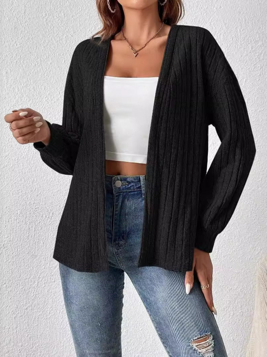 Axia-Marie | Cardigan Femme Ouvert à Tricot Côtelé, Couleur Unie et Décontracté