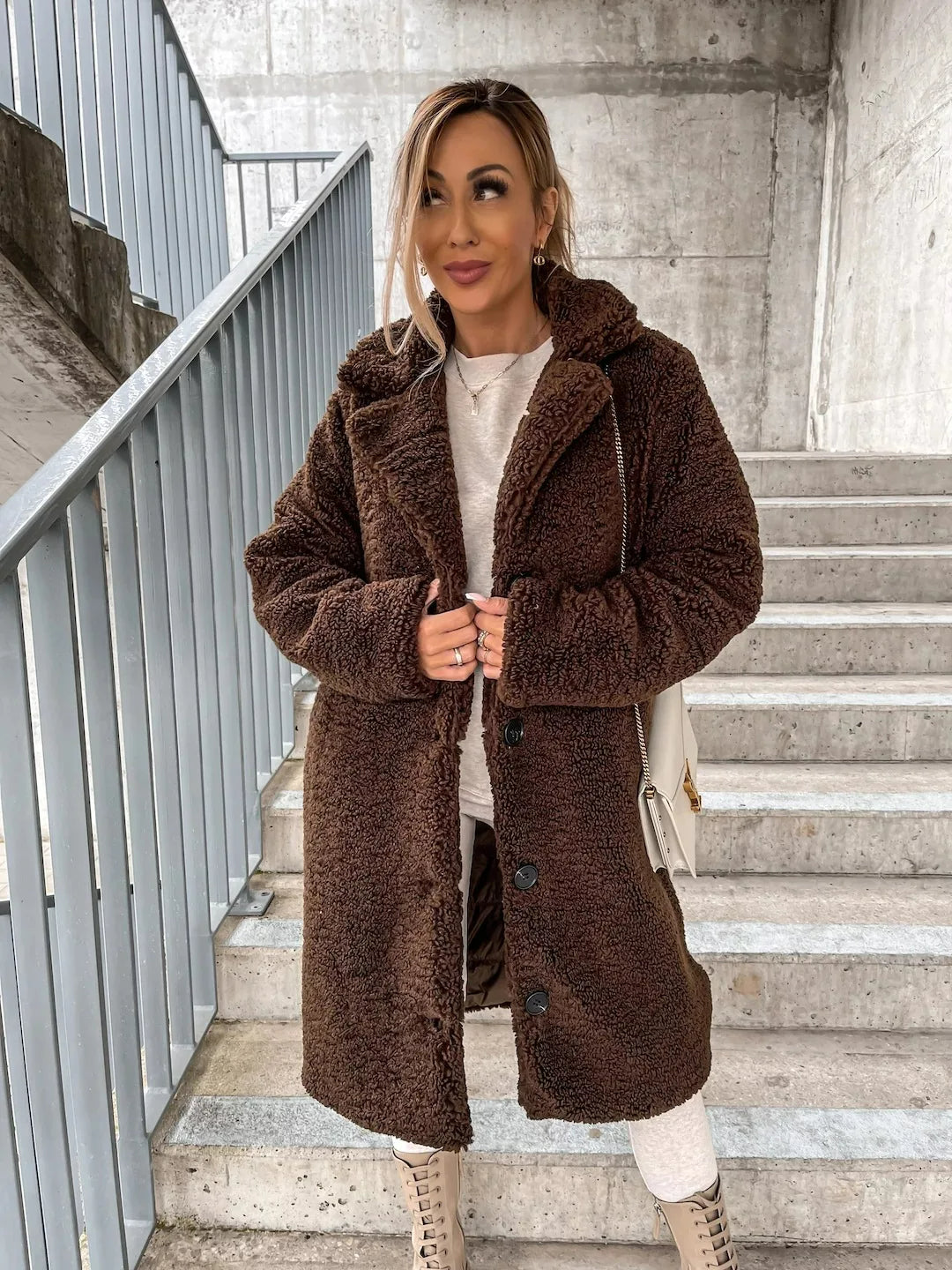 Nanélisse | Trench Coat Femme en Peluche Chaud et Élégant Boutonné