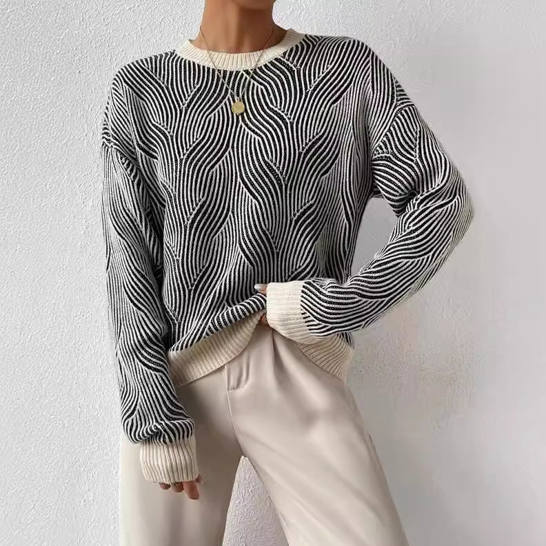 Pull Femme à Motif Ondulé | Col Rond & Manches Longues