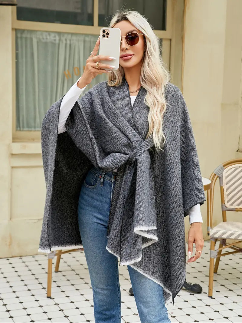 Asymmetrical Drape Shawl | Châle Oversize avec Ceinture pour Automne & Hiver