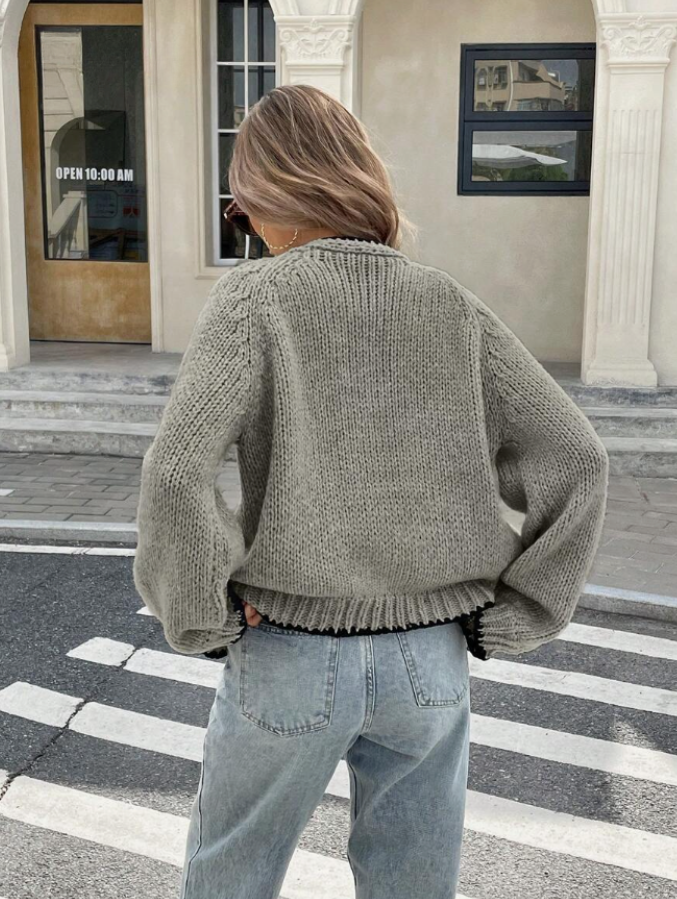 Tie-Front Knit Cardigan | Gilet Court en Maille avec Liens à Nouer & Finitions Contrastées