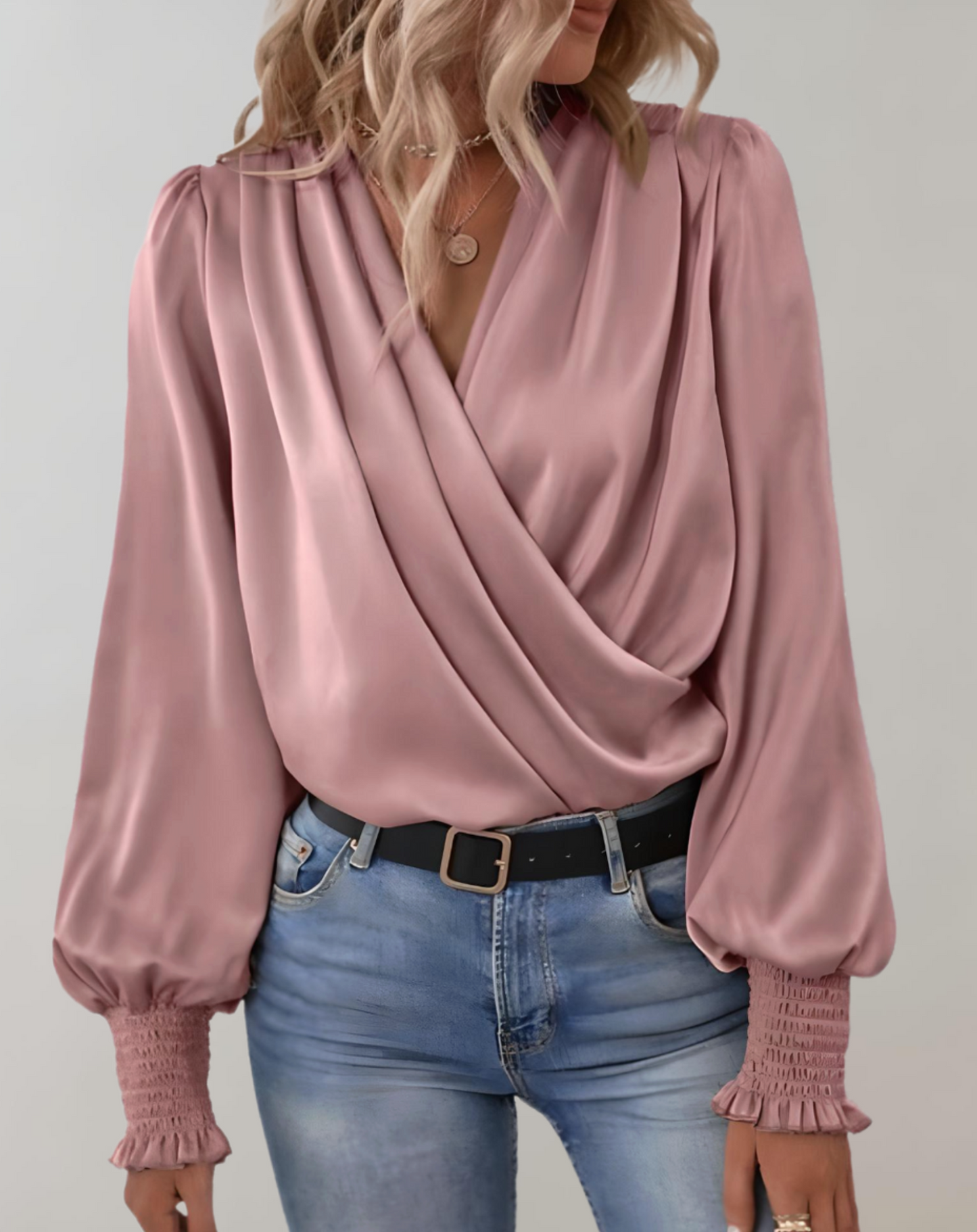 Evelyne | Blouse Femme à Col V, Fluide avec Manches Bouffantes